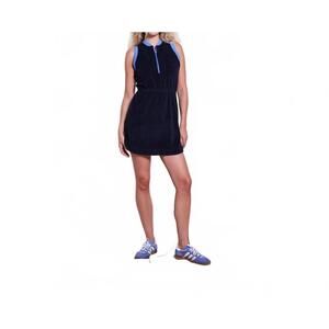 NEW SUNDRY terry half zip mini dress in navy and blue